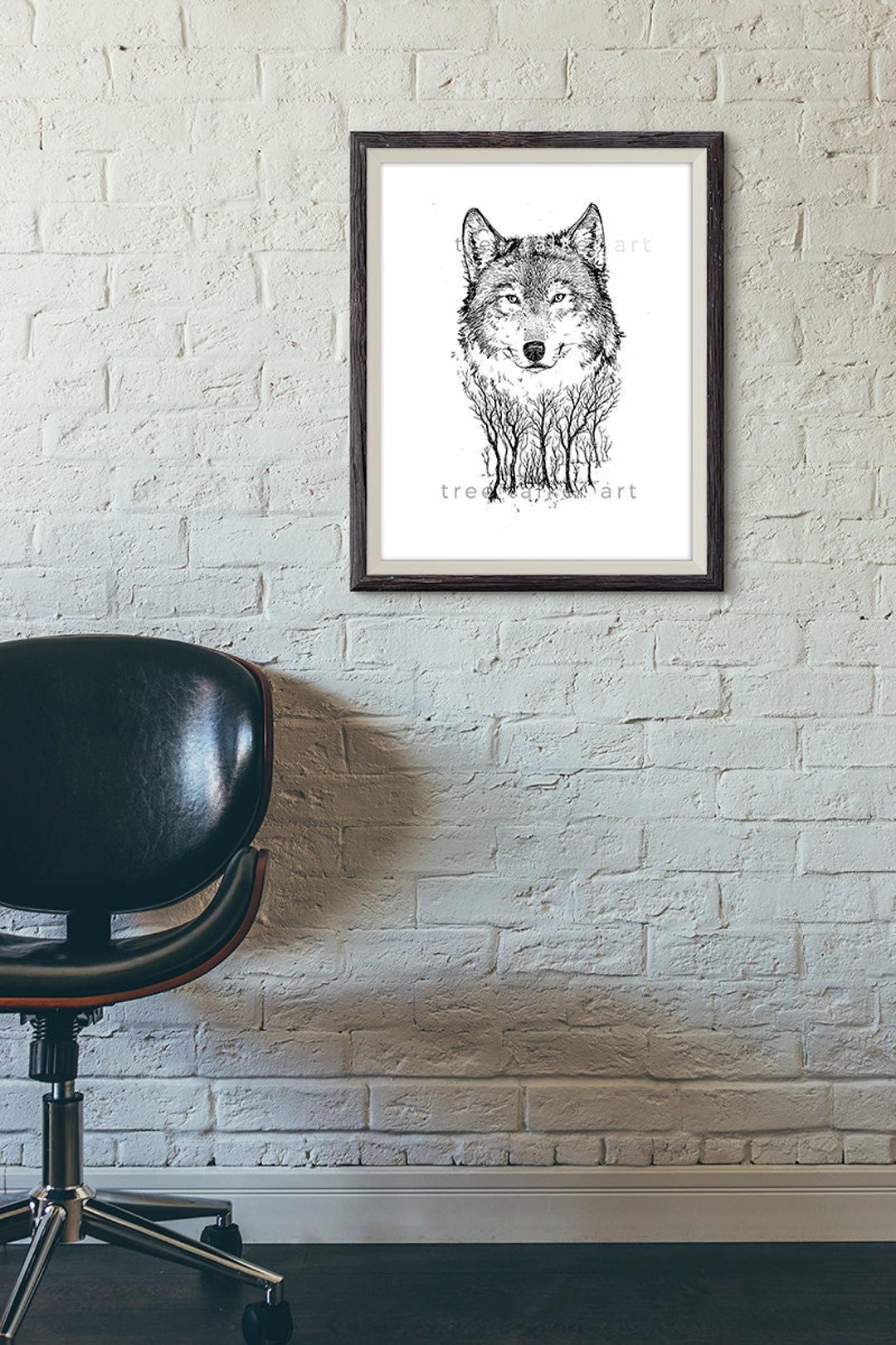 Black and White Wolf Drawing Giclée Art Print Wolf Illustration