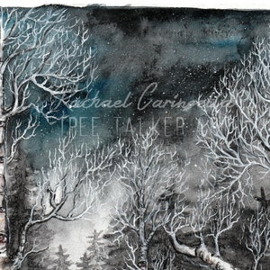 Original Painting Mixed Media Watercolor Welcome Winter 9x12 Tree Talker Art image 4