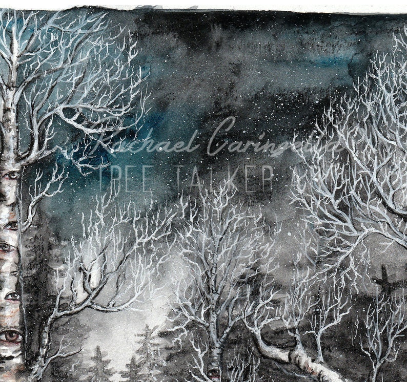 Original Painting Mixed Media Watercolor Welcome Winter 9x12 Tree Talker Art image 4