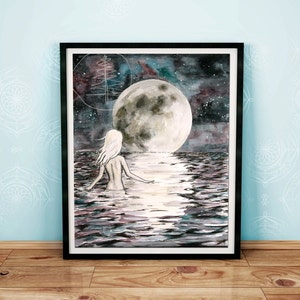 Art print - Water color painting of moon - 8x10 art print
