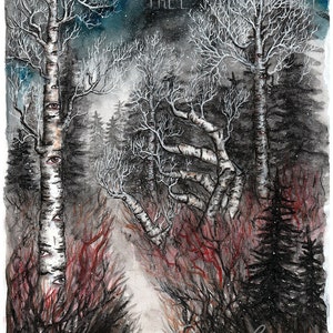 Original Painting Mixed Media Watercolor Welcome Winter 9x12 Tree Talker Art image 2