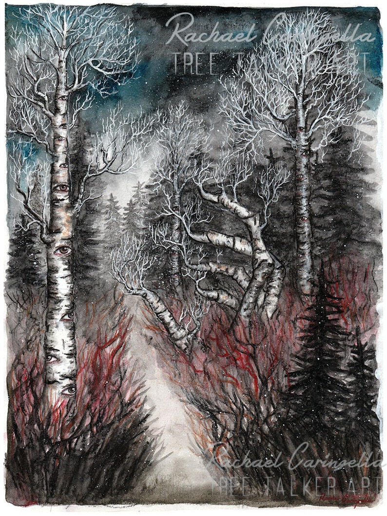 Original Painting Mixed Media Watercolor Welcome Winter 9x12 Tree Talker Art image 2