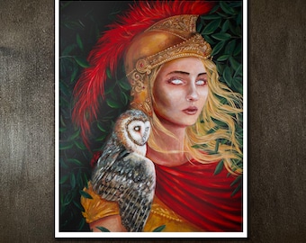 Athena Fine Art Print Giclee Athena and Owl Glow in the Dark Art by Rachael Caringella Tree Talker art