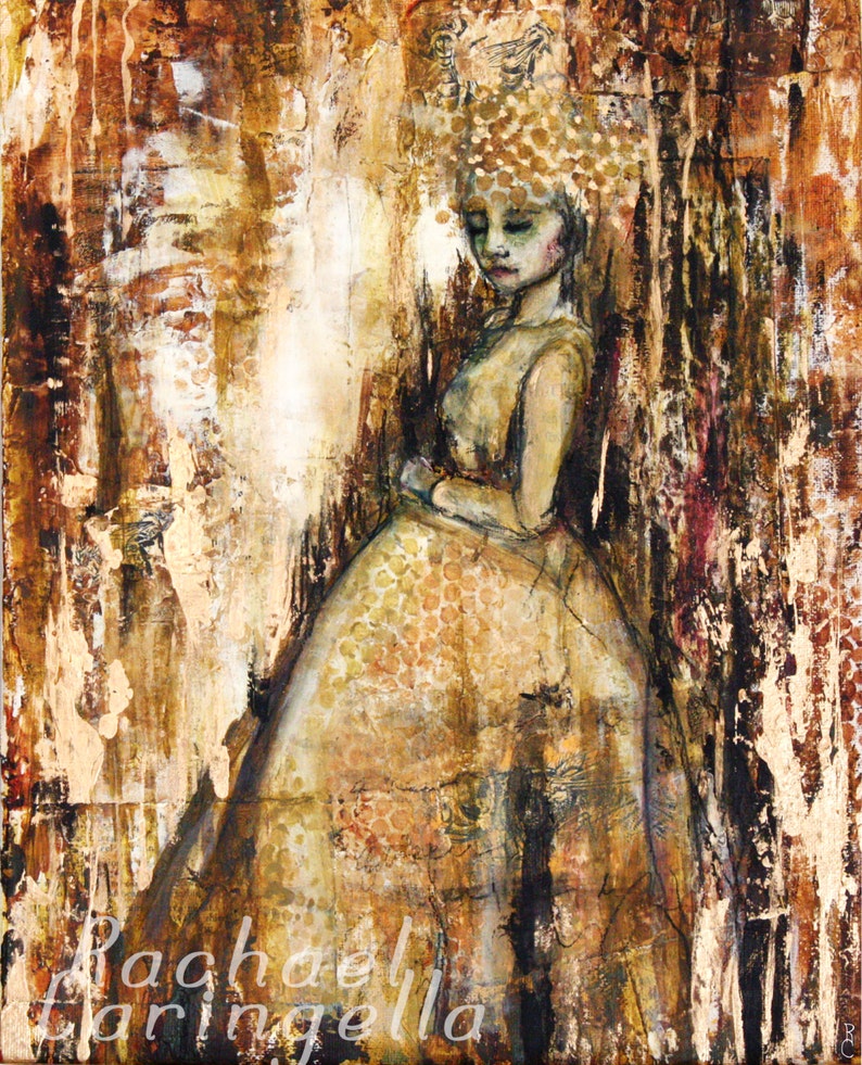 11x14 Giclée Art Print Hand Enhanced Gold Leaf Art Print Large Mixed Media Woman Portrait image 2