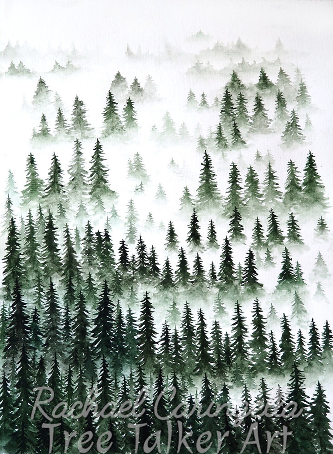 Misty Trees Art Print - 4x6 Foggy Forest Small Art Print - Mini Print ...