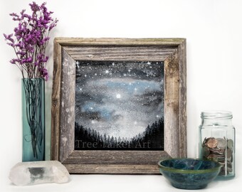 Giclée Fine Art Print -Glow In the Dark Galaxy- Foggy Forest and Stars - Full Moon Art by Rachael Caringella Tree Talker Art