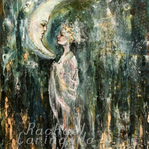 Moon Goddess Art print -  Fine Art Print - Lunar Priestess - Gold Embellished Giclée print