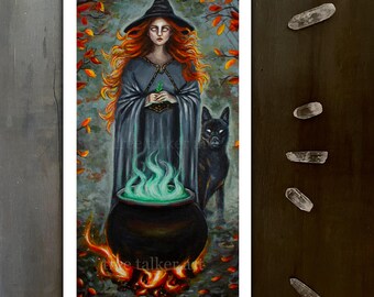 Forest Witch with Dof and Red Hair - Nia Witch of the Woods- Painting by Tree Talker Art Glow in the Dark Art