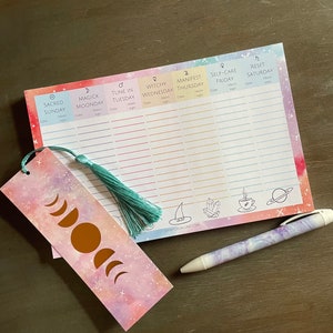 Weekly Notepad Bundle Calendar Weekly Planner with pen and bookmark for Intentional Living and Witches with Adhd