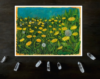 Field of Dandelions Art Fine Giclee Art Print by Rachael Caringella Tree Talker Art