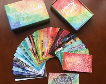 The Untamed Truth Oracle Cards with holographic rainbow edges by Tree Talker Art Rachael Caringella