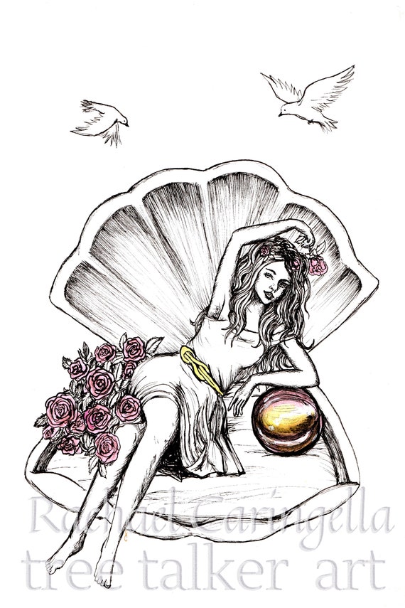 Fine Art Print Of Goddess Aphrodite Watercolor And Ink Etsy
