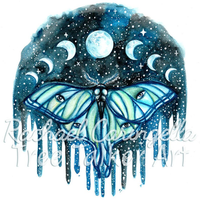 Small Luna Moth Art Print - 4x6 Moon Phase Moth - Watercolor Painting ...