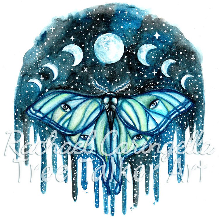 Small Luna Moth Art Print - 4x6 Moon Phase Moth - Watercolor Painting ...