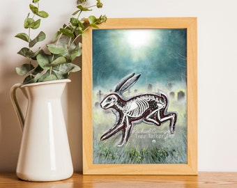 Lucky Rabbit - Skeleton Rabbit Art by Rachael Caringella - Tree Talker Art