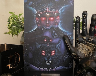 Hecate and Her Companions - Mini Glow-in-the-Dark Art Print - Mystical Decor for Witches' Altar Spaces - By Tree Talker Art