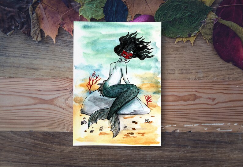 Watercolor and Ink Illustration of Diana Giclee Art Print by Rachael Caringella Tree Talker Art Fine Art Print of Goddess Olokun