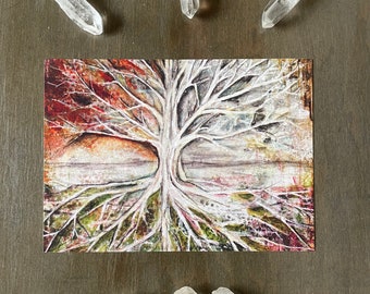 Tree of Life - Abstract Tree of All Seasons - Mini Art Print for Altar Spaces and Cozy Nooks - Versatile Display - By Tree Talker Art