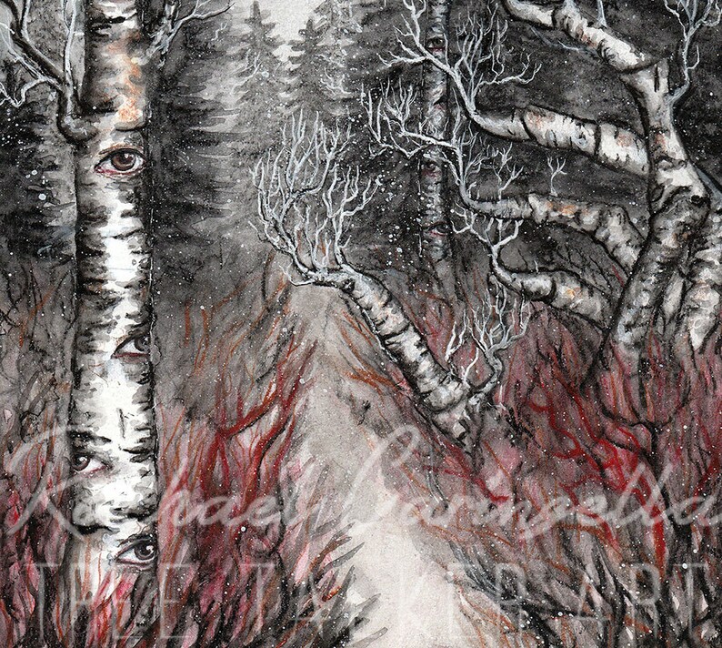 Original Painting Mixed Media Watercolor Welcome Winter 9x12 Tree Talker Art image 3