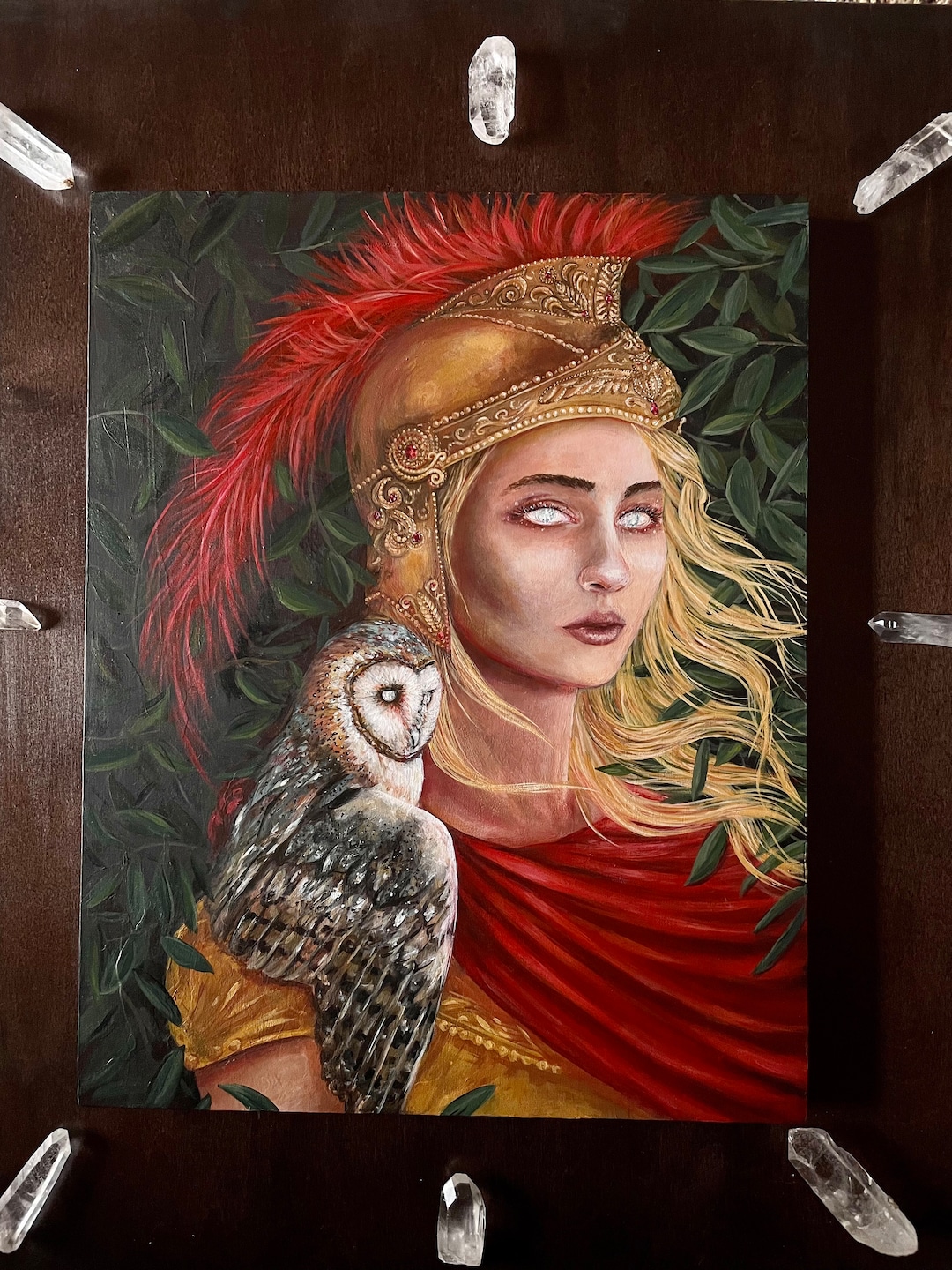 Athena Painting Glow in the Dark Athena and Owl Goddess Original Painting by Rachael Caringella