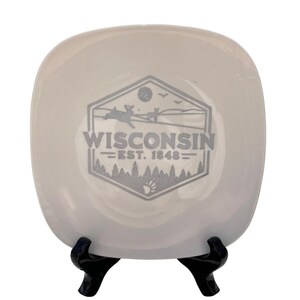 Decorative Ceramic Plate with Wisconsin State Engraving – Wall & Stand Display – Midwest Gift Idea