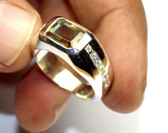 Anillo de gema de zultanita que cambia de color, anillo de plata de ley con corte esmeralda, elegante anillo Vantage para hombre, joyería antigua de estilo bohemio.
