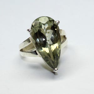Green Amethyst Ring, Natural Gemstone Sterling Silver Ring, Women Anniversary Ring, Birthstone Jewelry, Adjustable Ring, Vintage Jewelry