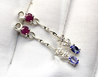 Boucles d'oreilles pendantes en argent sterling avec rubis et tanzanite : bijoux en pierres naturelles