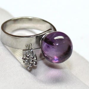 Purple Amethyst Ball Flower Ring, Natural Amethyst Gemstone Sterling Silver Ring, Engagement Ring, February Birthstone Ring, Vintage Jewelry