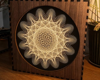 Geometrisk vägglampa i valnöt och spegelglas, handgjord LED-stämningslampa, modern, stämningsfull väggdekoration med varmt sken - Star Lattice