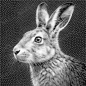 Imagen vectorial de arte punteado de liebre. Proyecto de fresadora CNC/Descarga de archivo de grabado láser (archivos SVG, DXF y PNG).
