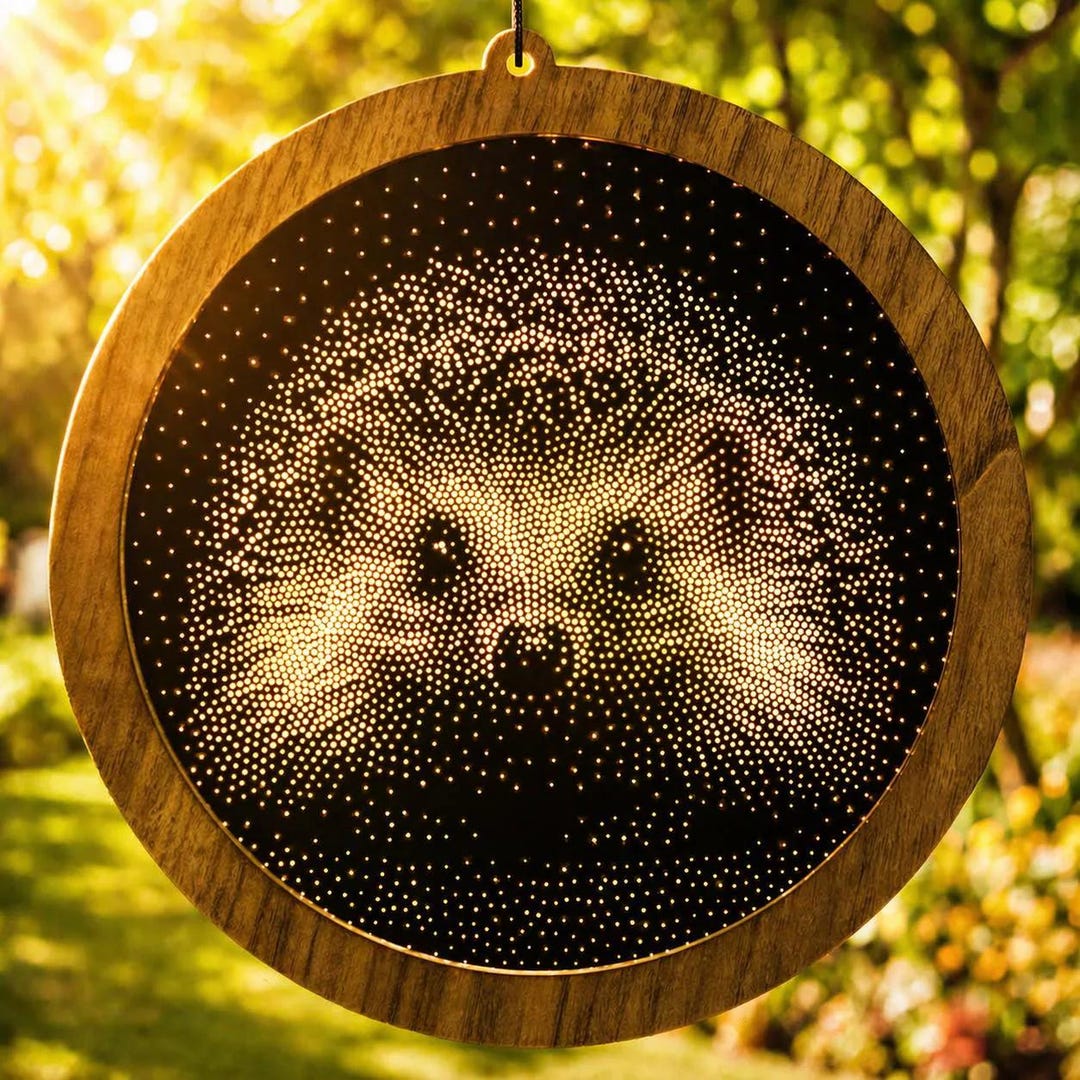 Stipple Window Hedgehog Suncatcher, Modern Stipple Art Mirror & Walnut Window Hanging ...
