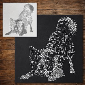 Border Collie Dog Playing Stencil | Realistic Mylar Stipple Wall Art, Crafts (Large - 300mm / 12" approx)