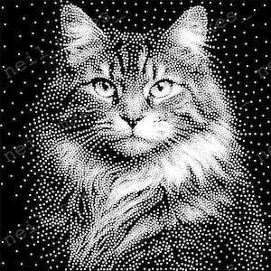 Imagen vectorial de un gato Maine Coon con punteado. Proyecto de fresadora CNC/Descarga de archivo de grabado láser (archivos SVG, DXF y PNG).