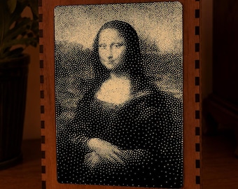 Mona Lisa Stipple Mood Lamp | Walnut & Mirrored Glass Shadow Box Light | Handmade UK