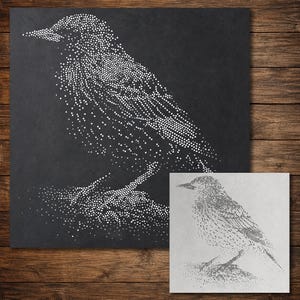 Starling fågelstencil | Stor sprayfärg airbrush laserskuren stipplekonst | svg dxf png-filer digital nedladdning