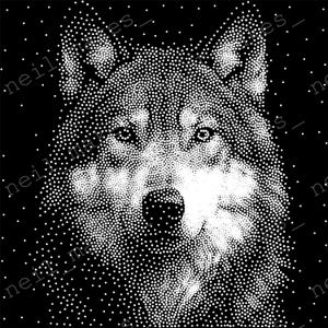 Imagen vectorial de arte punteado de lobo. Proyecto de fresadora CNC/Descarga de archivo de grabado láser (archivos SVG, DXF y PNG).