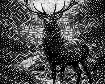 Stag Deer in Forest Clearing Stipple Art Vector Image CNC Router Project / Laser Engraving File Download (svg, dxf & png files)
