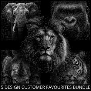 Paquete de favoritos de los clientes / 5 diseños (león, tigre, elefante, rinoceronte, gorila) / Archivos vectoriales punteados / svg dxf png / Compatible con CNC y láser