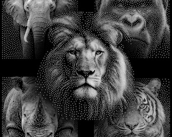 Customer Favourites Bundle | 5 Designs (Lion, Tiger, Elephant, Rhino, Gorilla) | Stipple Vector Files | svg dxf png | CNC & Laser Ready