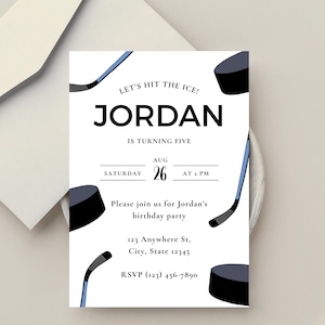 Ice Hockey Birthday Invitation, Sports Baby Toddler Kids Adults Party Birthday Invite Sport Celebration Invites, Editable 5x7 Canva Template