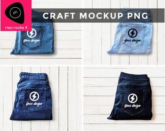 Jeanszak met 4 verschillende denimwassingen Craft PNG-mockup