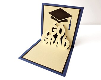 Go Grad with Graduation Cap Kirigami Word Pop Up Card SVG File