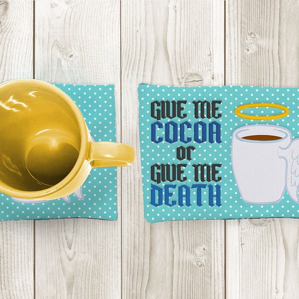 Cocoa or Death Angel Wing Mug Rug ITH Applique Embroidery File