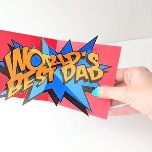 Cartão pop-up do melhor pai do mundo em estilo de quadrinhos para imprimir e cortar arquivo SVG