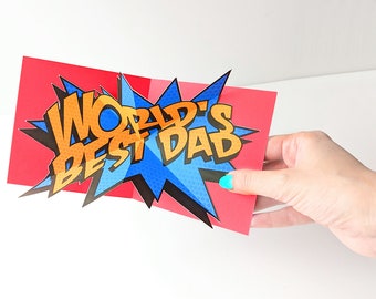 Comic Book Style World's Best Dad Pop Up Card Print and Cut SVG File