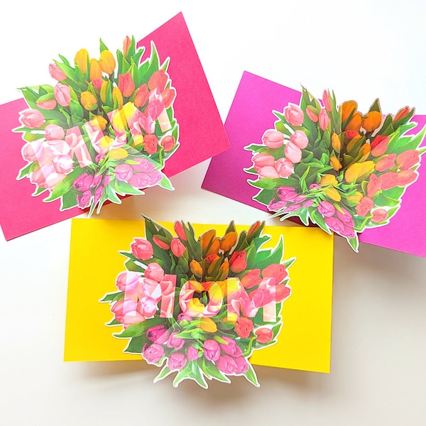Tulip Bouquet Pop Up Card with Optional Mom Print and Cut SVG File