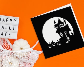 Halloween Haunted House Papercut Card SVG Cutting Template