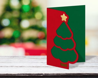 クリスマスツリーの切り絵カード SVG カッティングテンプレート