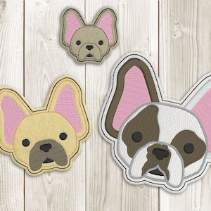 French Bulldog Face ITH Feltie Applique Embroidery File image 1